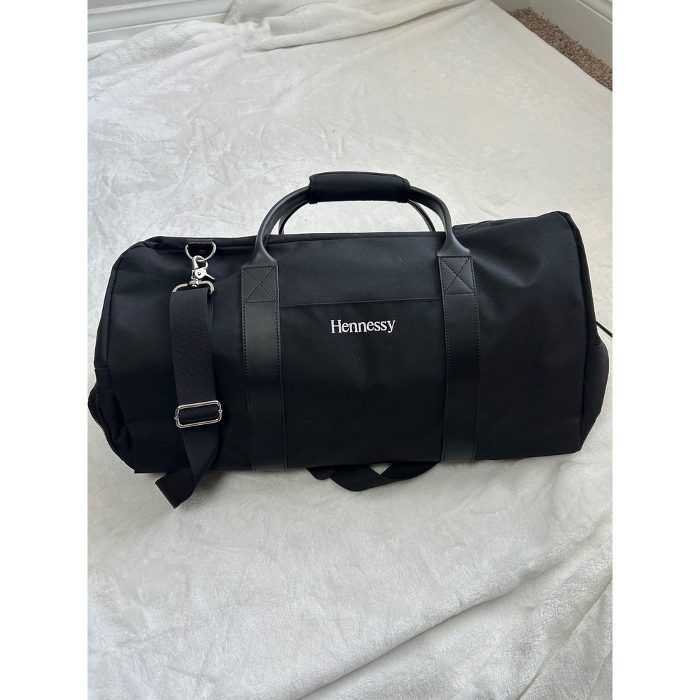 Hennessy Black Canvas Duffel Bag Weekend Travel Gym Bag with Shoe Compartment